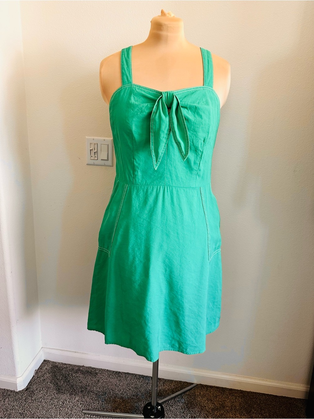 Green Rayon Blend Tie Front Mini Dress Preppy Sundress Size XL